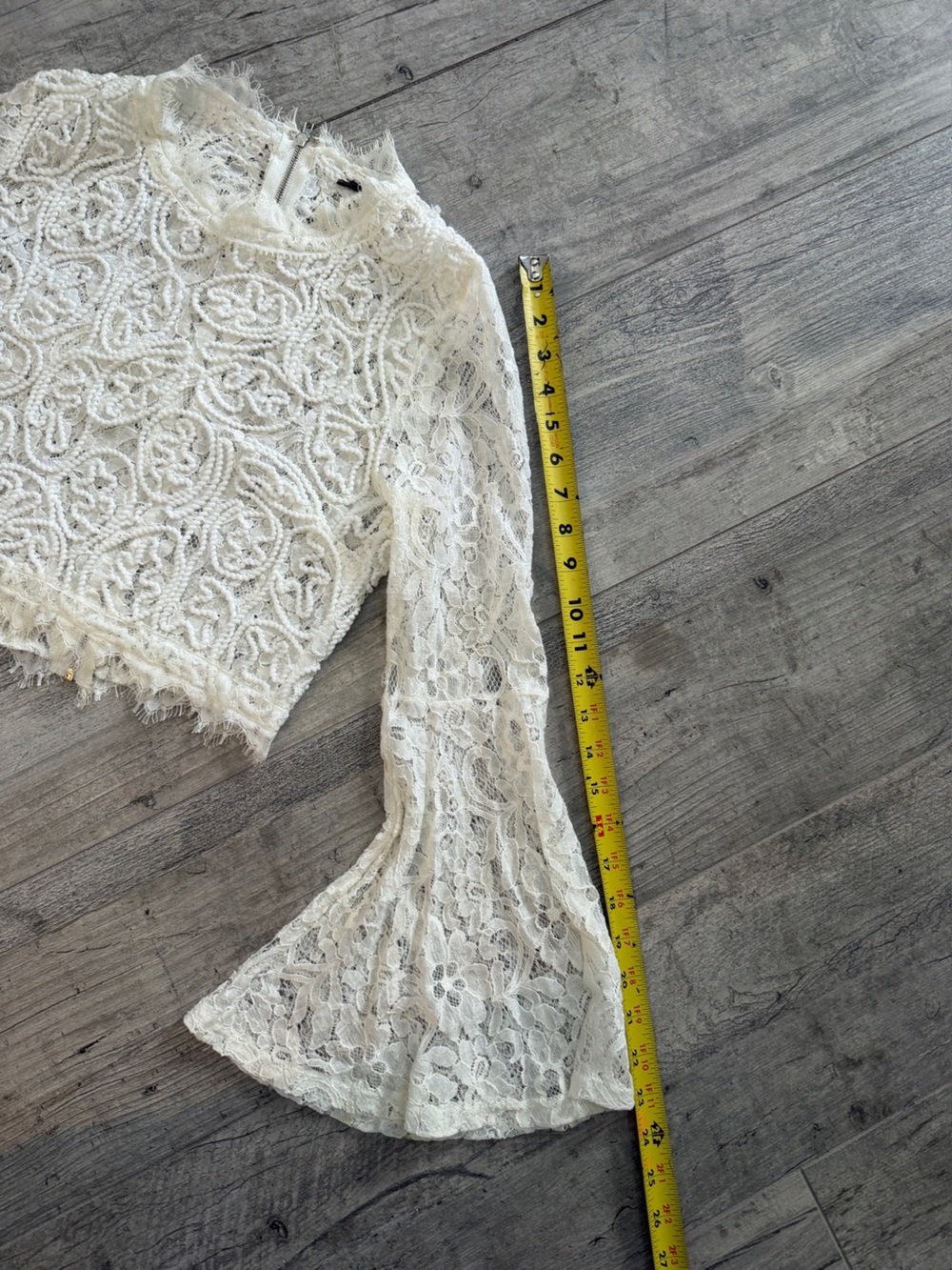 Windsor Boho Ivory Crochet Lace Crop Top with Flared Bell Sleeves - Picture 7 of 10